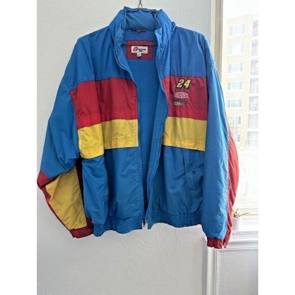 Vintage Jeff Gordon NASCAR Jacket Competitors View DuPont 24 Blue Red XL 90s‎